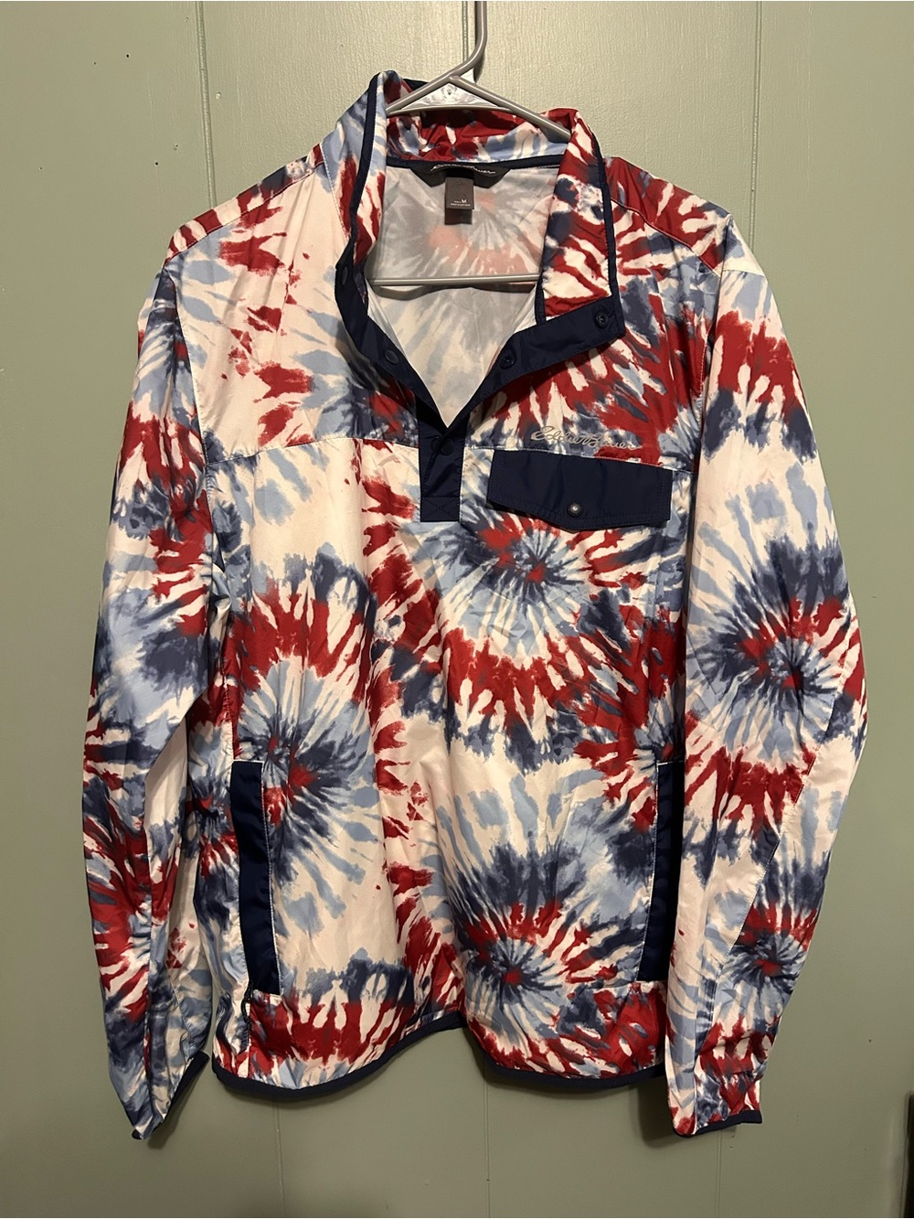 Eddie Bauer Red, Blue & White Tie-Dye Windbreaker Pullover